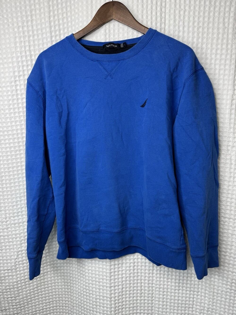 Nautica Men’s Large Blue Crewneck Sweatshirt Embroidered Sailboat Logo Pullover